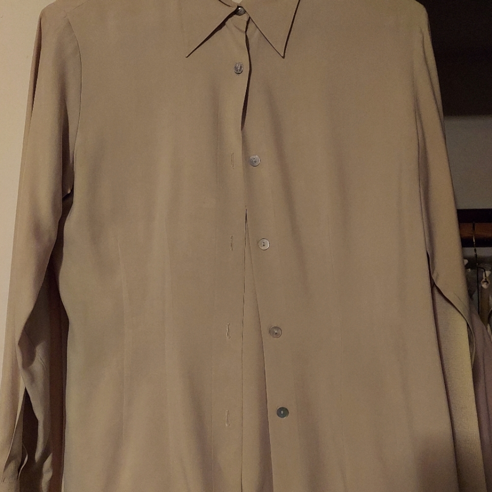 Anne Taylor tan silk blouse size 8